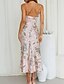 billige Print blomstrede kjoler-Dame Midikjole Blomster kjole Boho-kjole Print kjole Mode Klassisk udendørs Ferierejse Ferie Regulær Blomst Uden ærmer Spaghettistropper Lyserød Navyblå Orange Sommer