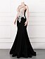 billige SVART-Mermaid  Trumpe Kveldsdrakt Elegant Kjole Kveldsfest Prom Domstol Tog Uten Ermer Crew Hals Stretch Krepp med Perle Applikasjoner