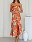 billige Print blomstrede kjoler-Dame Midikjole Blomster kjole Boho-kjole Print kjole Mode Klassisk udendørs Ferierejse Ferie Regulær Blomst Uden ærmer Spaghettistropper Lyserød Navyblå Orange Sommer