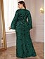 economico VERDE-Abiti Plus Size Sirena  Tromba Elegante Abito Curvilineo Formale Matrimonio Lunghezza Piena a Manica Lunga con Scollatura a V in Paillettes con Paillettes