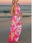 cheap Floral Dress-Women&#039;s Dress Set Sheath Dress Halter Dress Beach Graphic Ruched Print Maxi Dress Sleeveless U Neck Vacation Date Red Brown Green Summer Regular Fit