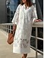 abordables Vestidos de encaje blanco-Mujer Vestido maxi Vestido de cambio Vestido de verano Casual Diario Ajuste regular Plano Manga 3/4 Cuello con muescas. Blanco Verano