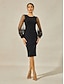 baratos vestido midi preto-Mulheres Comprimento do chá Vestido preto Vestido de renda Elegante Natal Festa Tecido Manga Longa Gola Redonda Preto Primavera Outono Inverno