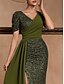 economico VERDE-Abiti Quinceanera A-Line abito elegante formale matrimonio lungo fino al pavimento maniche corte scollo a V con paillettes