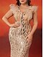 abordables Champán-Vestidos Sirena  Trompeta Talla Grande Vestido Elegante Curvas Formal Boda Longitud de Piso Sin Mangas Cuello en V Con Lentejuelas
