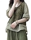 cheap Sets-Women&#039;s Active Fashion Cotton Linen Sets Blouse Pants Sets 3/4 Length Sleeve Crew Neck Printing Patchwork Holiday Weekend Army Green Summer Regular Fit