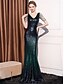 economico NERO-Abiti da quinceanera sirena  tromba abito elegante formale da sposa lunghezza del pavimento senza maniche scollo a V in poliestere con paillettes