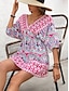 abordables imprimer des robes de plage-Femmes Mini Robe Robe trapèze Vacances Occasionnel Boho Extérieur Sortir Coupe régulière Fleuri Graphique Manche 3/4 Col en V Fuchsia Été Printemps