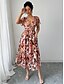 ieftine Rochii Cocktail-Rochii Quinceanera în Formă de A Rochie Elegantă Nuntă Invitată la Nuntă Lungime de Ceai Mâneci Scurte Cu Guler în V Chiffon cu Print Floral Rochie pentru Invitată la Nuntă