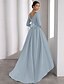 abordables Robes de Soirée en A-Robes Cocktail A-Line Élegante Robe Formelle Mariage Manches Longues Asymétriques Col en V Satin avec Poche