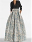 cheap FLORALS-A-Line Evening Gown Elegant Dress Formal Floor Length Long Sleeve Shirt Collar Satin with Slit Wedding Guest Dress