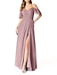 preiswerte Brautjungfernkleider-A-Linie Brautjungfernkleid Spaghetti-Träger Ärmellos Elegantes Bodenlang Chiffon mit Falten  Geteilte Front  Raffung