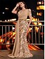 cheap Ball Gown Evening Dresses-Mermaid / Trumpet Floor Length Evening Gown Quinceanera Dresses Ball Gown with Overskirt Formal Dress Elegant Short Sleeve V Neck Formal Wedding Polyester Sequined with Sequin