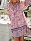 abordables Robes Bohémiennes-Femmes Mini Robe Robe Fleurie Robe bohème Robe Imprimée Classique Moderne Extérieur Vacances Fête Coupe régulière Fleur manche longue Col en V Jaune Rose Claire bleu marine Bleu Été
