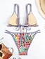 baratos Conjuntos de Bikini-Mulheres Roupa de Banho Biquíni 2 partes roupa de banho Frente Única Tropical Roupa de Praia Flor Decote V Sem Manga Fatos de banho