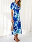 abordables Robes Floraux Imprimés-Femmes Robe Midi Robe Fleurie Robe bohème Robe Imprimée Mode Moderne Vacances Fête Sortir Coupe régulière Fleur Manche Courte Col en V Bleu Vert Été