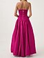 baratos Vestidos de Noite-Vestido de Noite A-Line Rosa Choque Vestido Bubble Formal Semi Formal Casamento Comprimento do Chão Sem Mangas Sem Alças Tafetá com Fenda Franzida