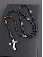 economico Gioielli da uomo-Collana da uomo con ciondolo a croce in pietra lavica nera e occhio di tigre – collana spirituale in acciaio inossidabile con perline e lunghezza regolabile, regalo perfetto per la festa del papà, per abbigliamento casual e religioso