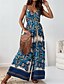 preiswerte lässige Overalls-Damen Normal Overall Streetwear Blumen Ärmellos V Ausschnitt Druck Straße Täglich Normale Passform Marineblau Königsblau Blau Sommer