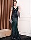 economico NERO-Abiti da quinceanera sirena  tromba abito elegante formale da sposa lunghezza del pavimento senza maniche scollo a V in poliestere con paillettes