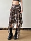 billige Grafiske nederdele-Dame Skjørte Mode Boheme Midi Alm. taljede Nederdele Blomstret Uregelmæssig hæm Trykt mønster Mikroelastisk Ferierejse Gade Brun Sommer Polyester