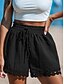 baratos Shorts jeans-Mulheres chinês Calção Roupa de rua Estilo Étnico Básico Curto Cintura Alta Tecido Bolsos Cintura elástica Confortável Macio Micro-Elástica Ao ar livre Férias Rua Preto Branco Rosa Azul Verão Normal