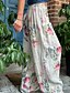 preiswerte Hose aus Baumwollleinen mit Grafik-Damen Hose aus Baumwollleinen Stoffhosen Streetwear Lässig Volle Länge Natürliche Taille Blume Tasche Elastischer Bund Drucken Bequem Ferien Wochenende Pfauenblau Grau Schwarz Weiß Sommer Normale