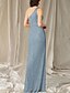 billiga Golvlängd-A-linje Brudmodersklänning Bröllopsgäst Elegant Hög Slits En Axels Golvlängd Stretch Chiffon Ärmlös med Volanger Slits Fram Rynkning