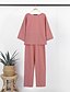 voordelige Stelt in-Dames Actief Basic Katoenen linnen overhemden Blouse Broeken Sets Lange mouw Strakke ronde hals Effen Kleur Buiten Uitgaan Blozend Roze Leger Groen Beige Zomer Normale pasvorm