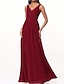 baratos Vestidos para Madrinhas-Vestido de Dama de Honra A-Line Decote V Sem Mangas Elegante Comprimento Total Chiffon com Plissado  Franzido