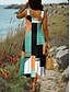 abordables Vestidos a Rayas y Geométricos-Mujer Vestido maxi Vestido de una línea Vestido de verano Vestido con hombros descubiertos Vacaciones Casual Fiesta Cita Ajuste regular Graphic Geometría Sin Mangas Escote Cuadrado Rosa Naranja Gris
