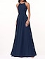 baratos Vestidos para Madrinhas-Vestido de Dama de Honra A-Line Decote Halter Sem Mangas Elegante Comprimento do Chão Chiffon com Plissado  Franzido