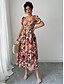 ieftine Rochii Cocktail-Rochii Quinceanera în Formă de A Rochie Elegantă Nuntă Invitată la Nuntă Lungime de Ceai Mâneci Scurte Cu Guler în V Chiffon cu Print Floral Rochie pentru Invitată la Nuntă