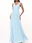 baratos Vestidos para Madrinhas-Vestido de Dama de Honra A-Line Decote V Sem Mangas Elegante Comprimento Total Chiffon com Plissado  Franzido