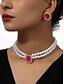 abordables Collier pour femme-Ensemble collier ras du cou et boucles d&#039;oreilles en perles vintage pour femme - élégant bijou en perles à double brin avec des accents ovales dorés pour dames, idéal pour les mariages, les fêtes et les occasions formelles