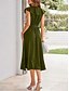 abordables Robe Simple-Femmes Robe Midi Robe Portefeuille Robe trapèze Robe d&#039;été Occasionnel Quotidien Coupe régulière Uni Manche Courte Col en V Noir Bleu Roi Vert Véronèse Abricot Été