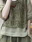 cheap Sets-Women&#039;s Active Fashion Cotton Linen Sets Blouse Pants Sets 3/4 Length Sleeve Crew Neck Printing Patchwork Holiday Weekend Army Green Summer Regular Fit