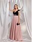 tanie różowy-Suknie A-Line na quinceanera Elegancka sukienka formalna sukienka weselna długości do podłogi bez rękawów z dekoltem w kształcie litery V z poliestru z plecami bez pleców z plisami