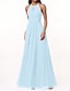 baratos Vestidos para Madrinhas-Vestido de Dama de Honra A-Line Decote Halter Sem Mangas Elegante Comprimento do Chão Chiffon com Plissado  Franzido