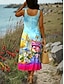 preiswerte Blumenkleider-Damen Maxikleid A Linie Kleid Sommerkleid Schulterfreies Kleid Urlaub Lässig Party Date Normale Passform Blumen Grafik Farbblock Ärmellos Quadrathals Rosa Blau Purpur Sommer Frühling