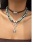 abordables Collier pour femme-Ensemble de colliers de perles turquoise superposées pour femmes - Bijoux bohèmes avec breloques cactus et gouttes, idéal pour les festivals, les concerts country et les tenues décontractées
