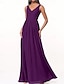 baratos Vestidos para Madrinhas-Vestido de Dama de Honra A-Line Decote V Sem Mangas Elegante Comprimento Total Chiffon com Plissado  Franzido