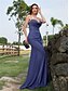 baratos AZUL-Vestidos de Quinceanera Sereia  Trompete Elegante Vestido Formal Casamento Comprimento Total Sem Mangas Decote Coração Cetim Costas Nuas com Fenda