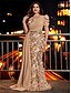 cheap Ball Gown Evening Dresses-Mermaid / Trumpet Floor Length Evening Gown Quinceanera Dresses Ball Gown with Overskirt Formal Dress Elegant Short Sleeve V Neck Formal Wedding Polyester Sequined with Sequin