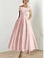 abordables Robes de cocktail-Robe cocktail élégante A-ligne jaune bleu noir pour invité de mariage longueur cheville à manches courtes sans épaule en satin rose avec nœud(s)