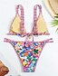 baratos Conjuntos de Bikini-Mulheres Roupa de Banho Biquíni 2 partes roupa de banho Frente Única Tropical Roupa de Praia Flor Decote V Sem Manga Fatos de banho