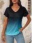 お買い得  アート＆デザインTシャツ-女性用 Tシャツ グラフィック 勾配 ヴィンテージ スタイリッシュ クラシック 半袖 Ｖネック レギュラートップス 日常 プリント ブラック ルビーレッド ブルー 夏 春