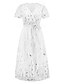 baratos Comprimento do chá-Vestido A-Line de Lantejoulas Mãe da Noiva Vestido Elegante V Neck Comprimento do Chão Renda Manga Curta com Faixa  Cinta Pregas