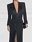 preiswerte Bodenlänge-Blazer Kleid Black Tie Meerjungfrau  Trompete Abendkleid Elegantes Kleid Nadelstreifen Smoking Kleid mit Reißverschluss Hochzeitsgast Formale knöchellang Lange Ärmel Spitzrevers Satin mit Tasche