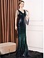economico NERO-Abiti da quinceanera sirena  tromba abito elegante formale da sposa lunghezza del pavimento senza maniche scollo a V in poliestere con paillettes
